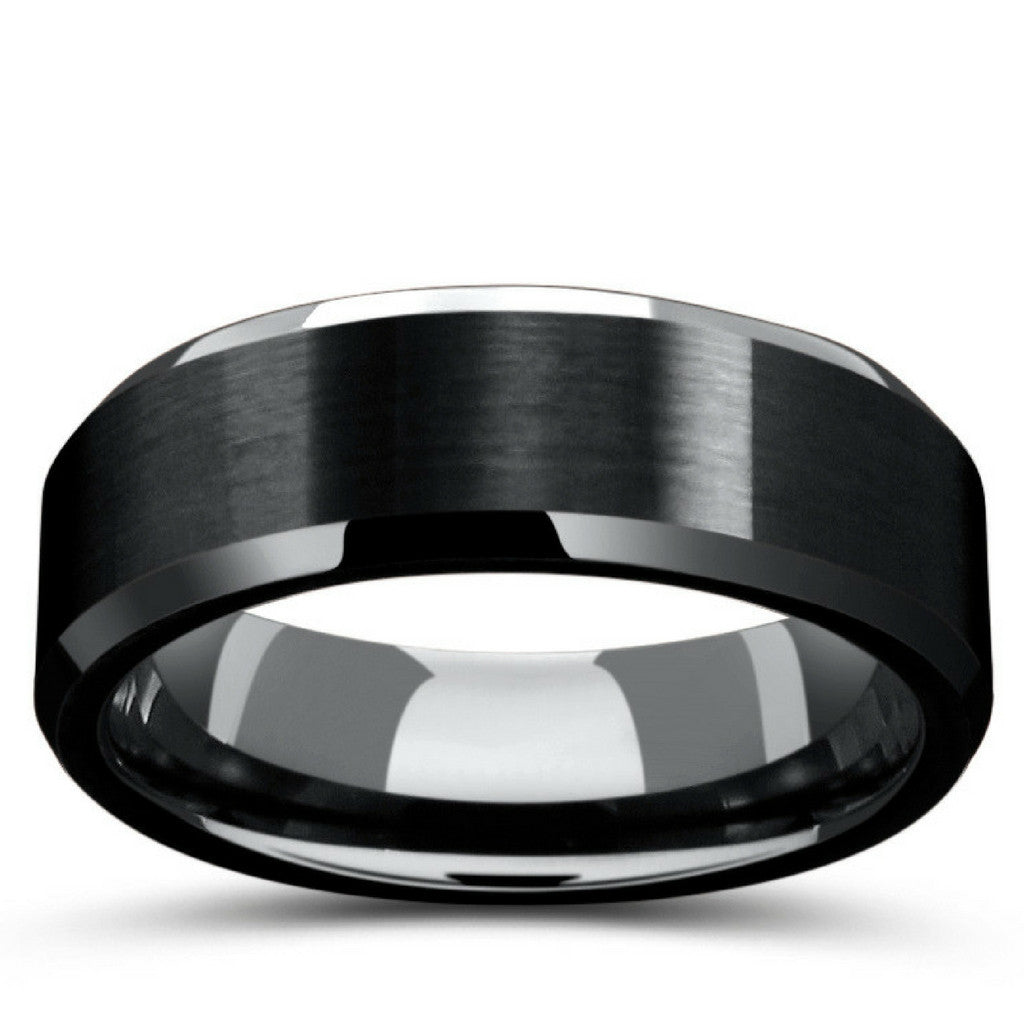 8mm Mens Black Tungsten Wedding Ring With Matte Center