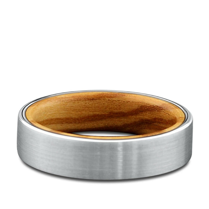 Mens Wood Wedding Ring With Silver Outside and Olive Wood Inside