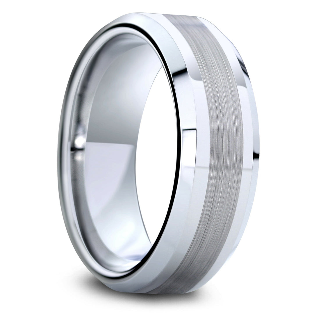 Mens Unique Tungsten Wedding Rings - Silver Tungsten Mens Wedding Ring