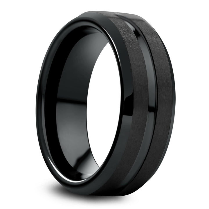 Mens Unique Black Wedding Ring - Black Tungsten Ring