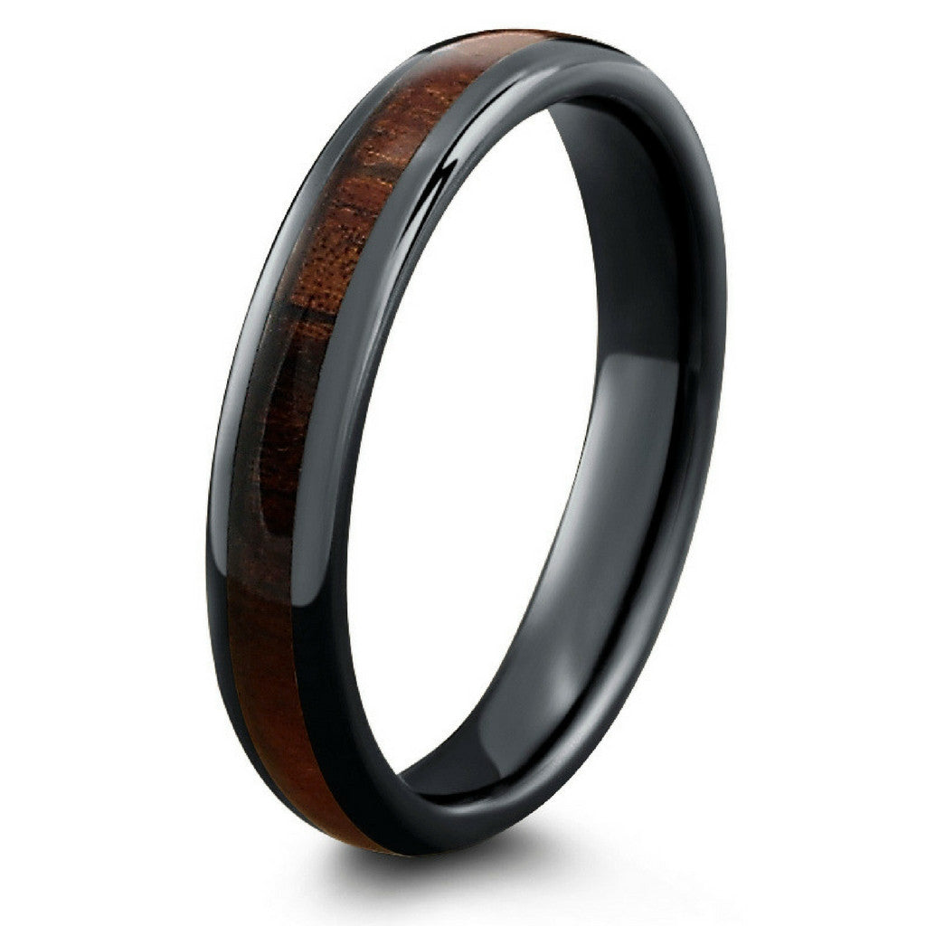 4mm Wood Wedding Band With Oval Profile & Crafted With High Tech-Ceramic