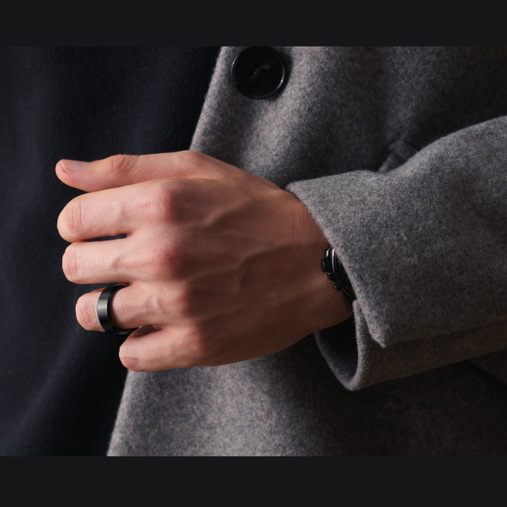 Men's Modern Titanium Wedding Ring - Men's Black Wedding Ring (On Hand)