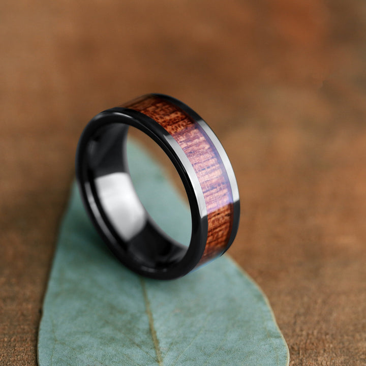 Muskoka - Black Ceramic Wooden Ring (8mm Width)