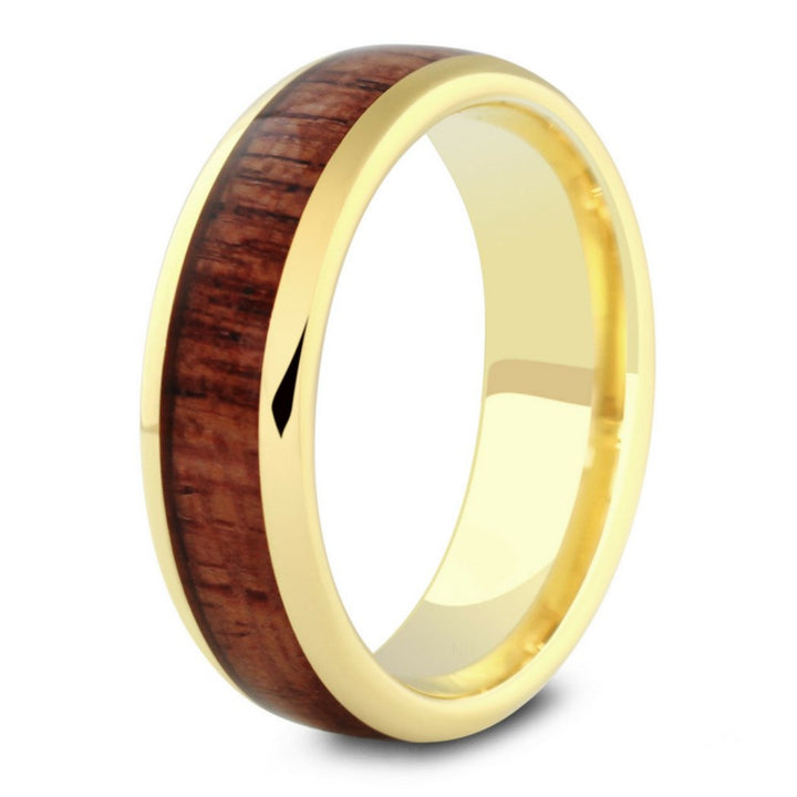 Mens Yellow Gold Wood Ring