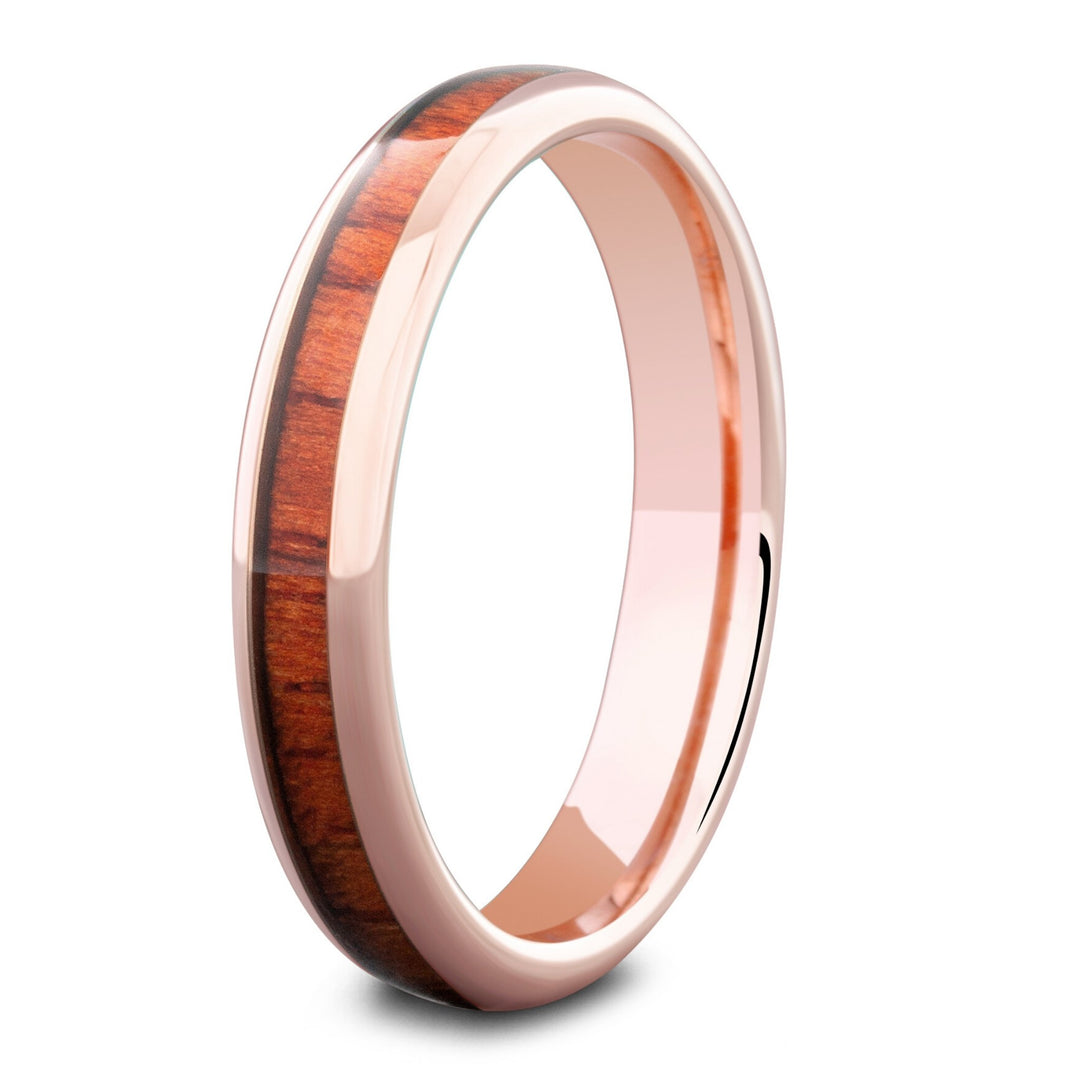 Womens Rose Gold Wooden Wedding Band