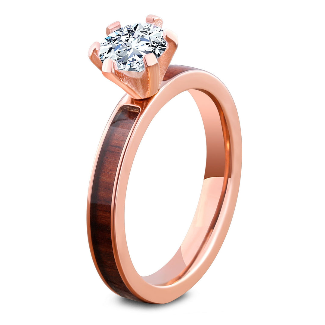 Rose Gold Diamond Forest Ring Inlaid With Natural Koa Wood