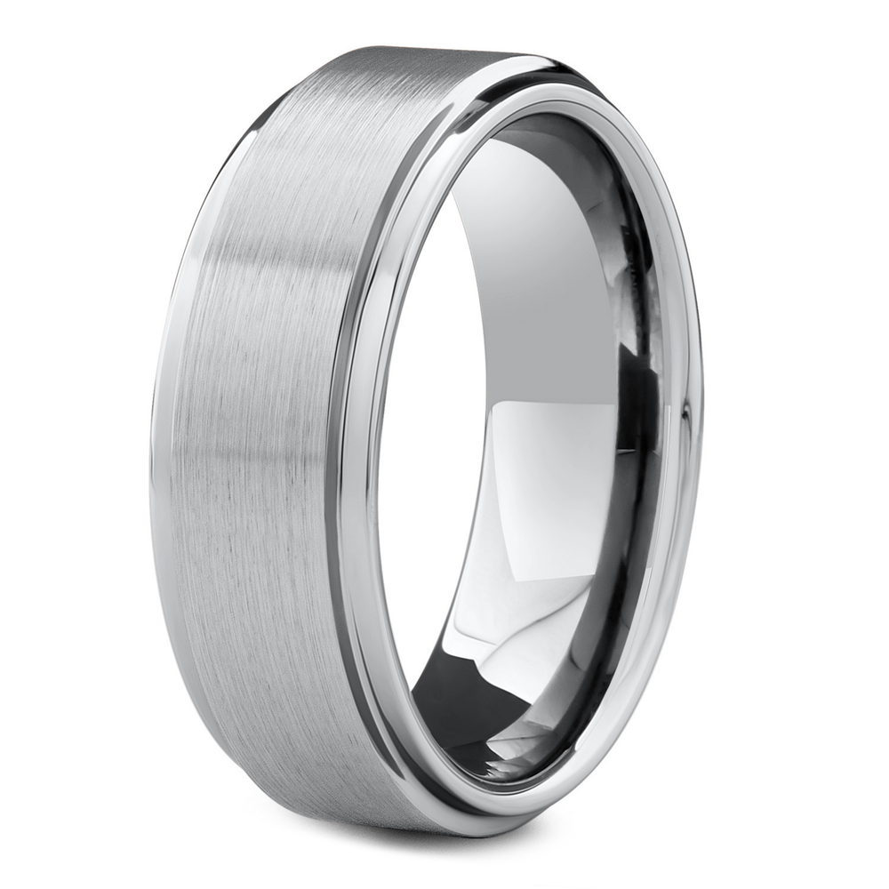Men's Brushed Tungsten Ring With Polished Step Down Edges