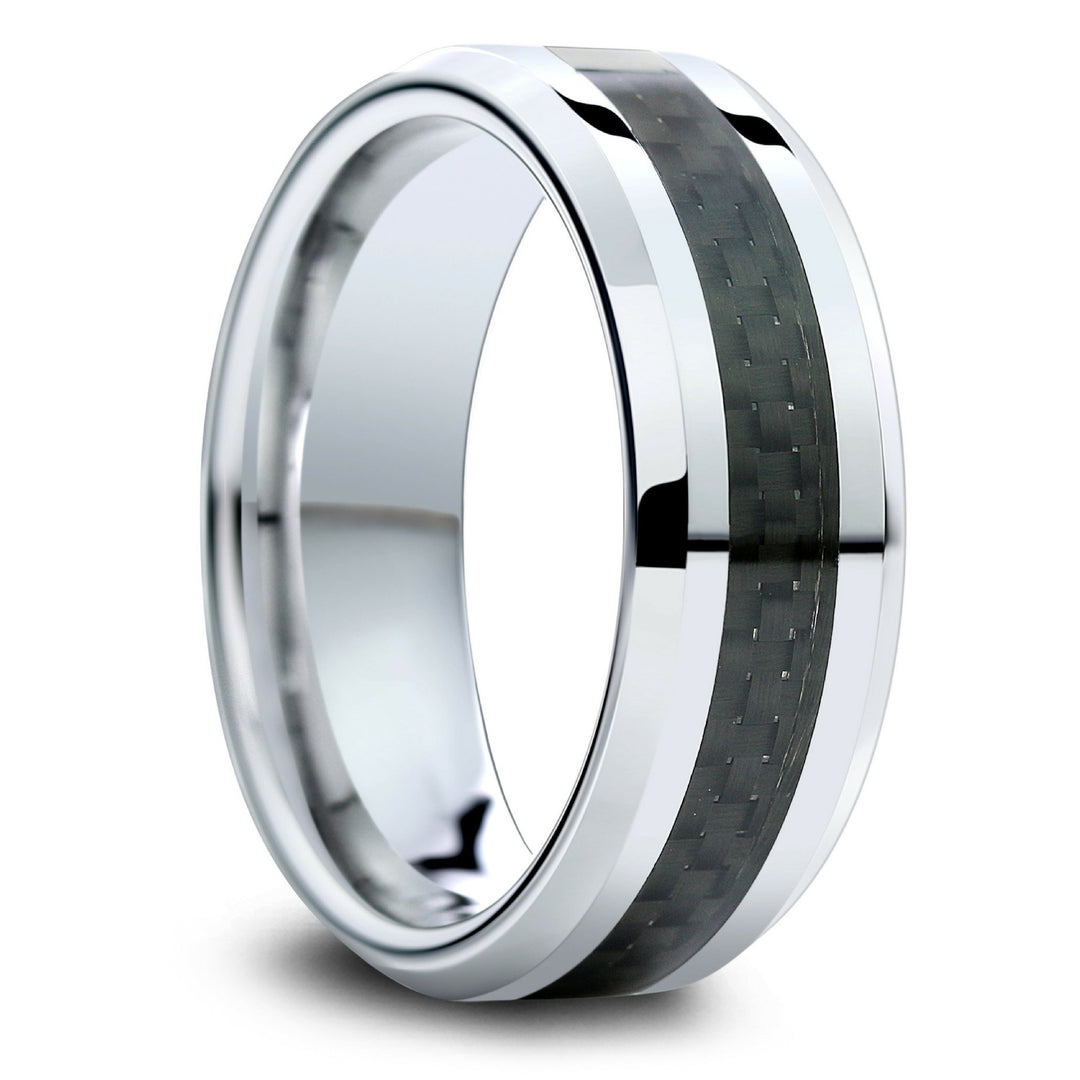 Mens Tungsten Wedding Ring With Black Carbon Fiber RIng