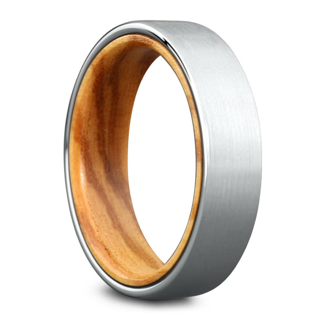 Mens Silver Tungsten Ring With Wood Interior - Mens Wood Ring