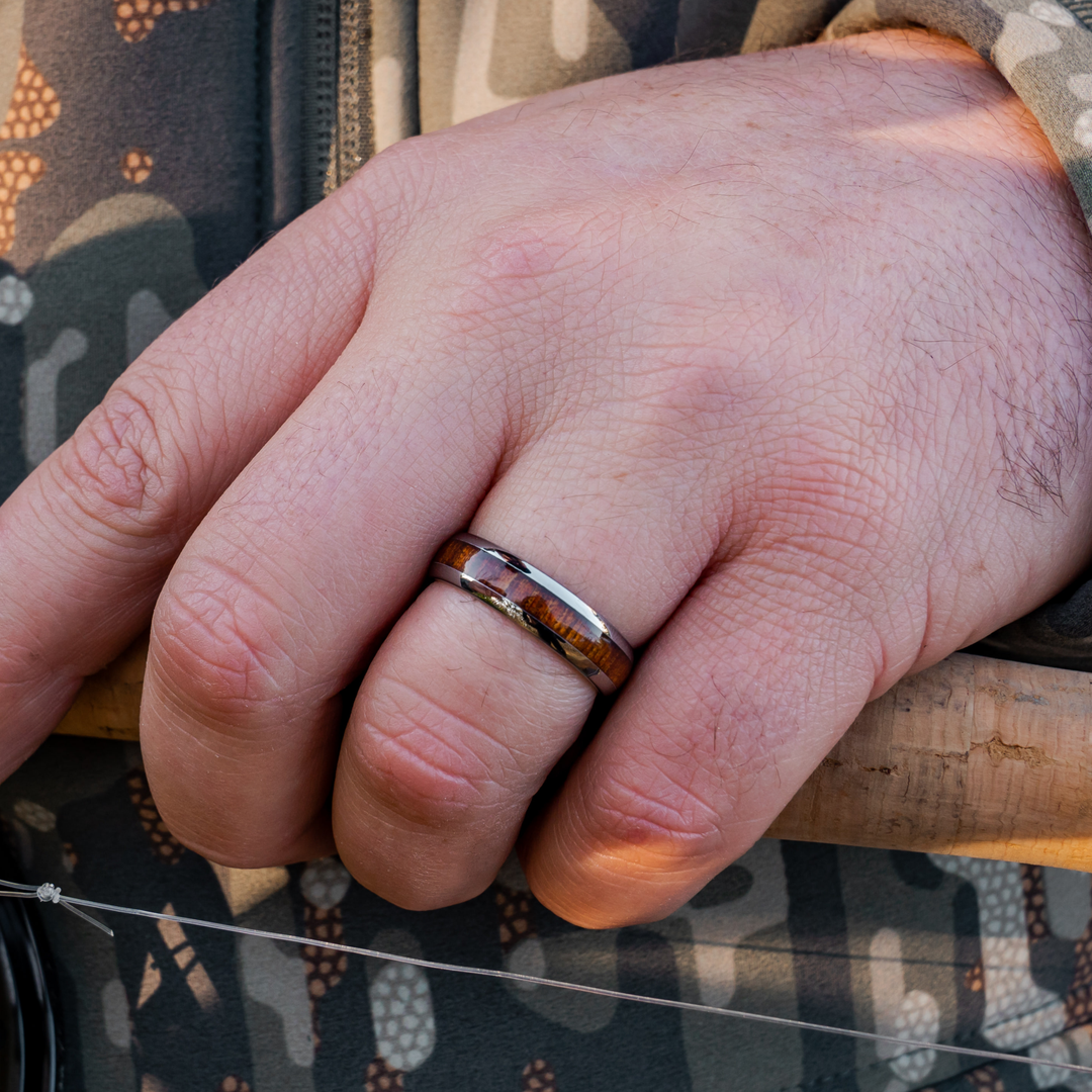 Men's Wood Grain Wedding Ring - Men's Silver Wooden Wedding Ring