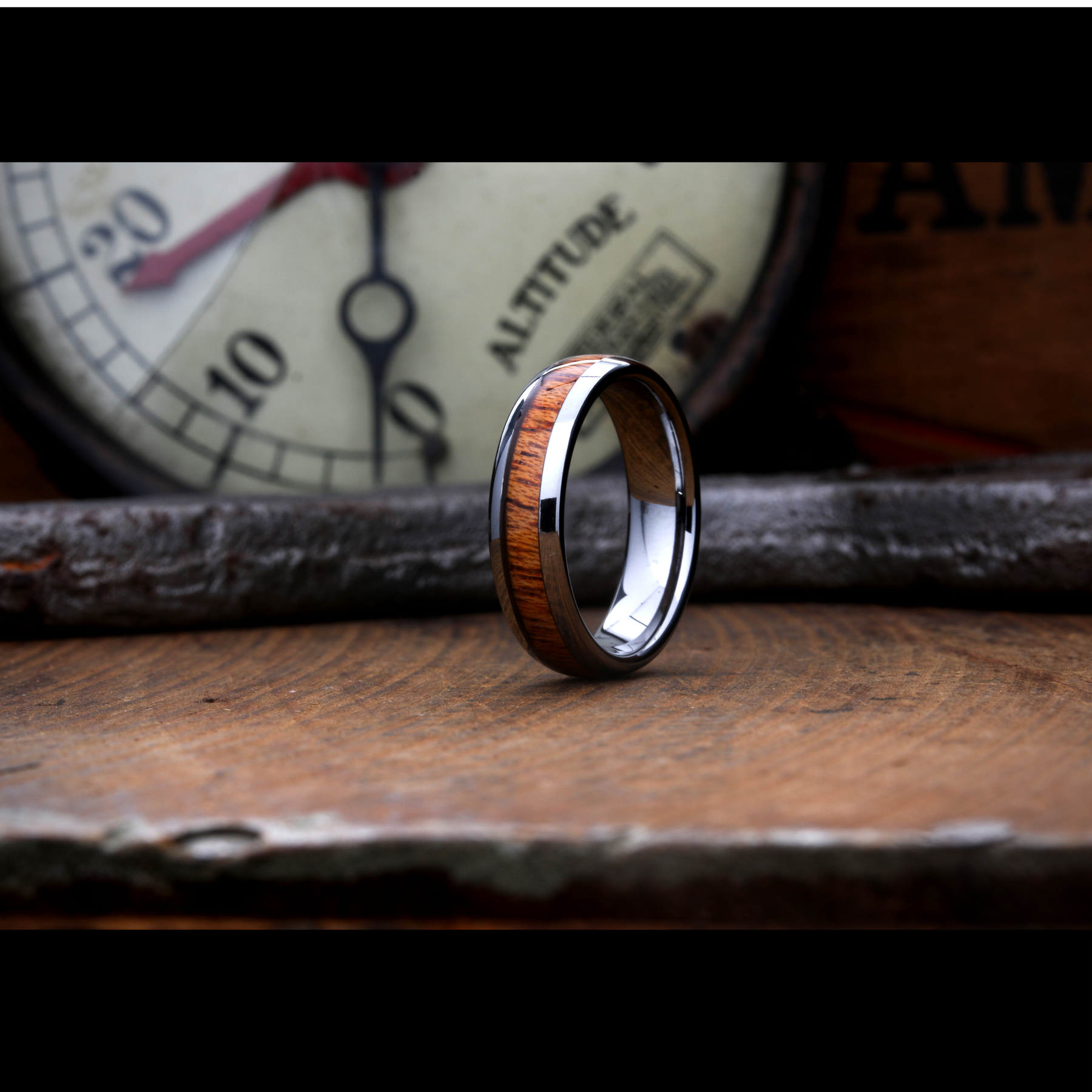 Wood grain titanium wedding 2025 band