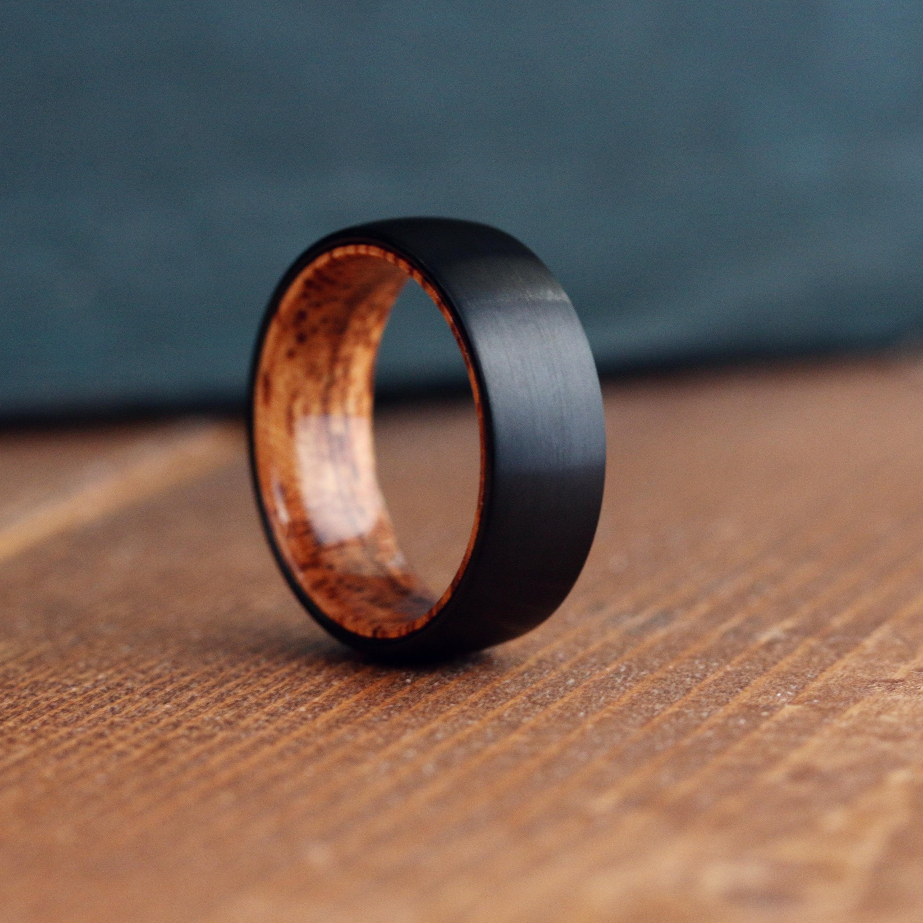The Woodland Hybrid Ring | Men's Black Wedding Band With a Wood