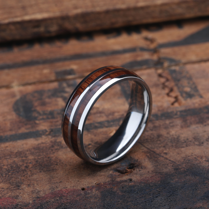Men's Titanium Whiskey Barrel Ring - Koa Wood