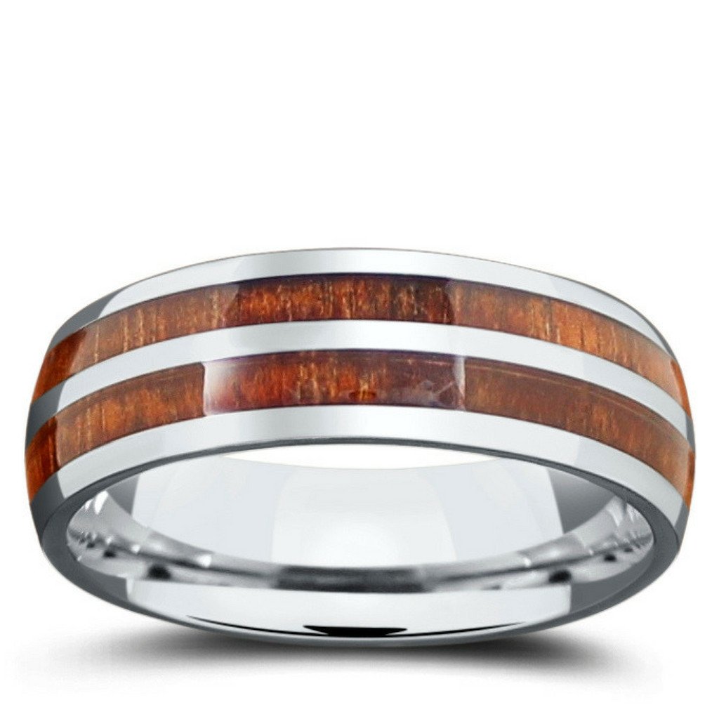 7mm Titanium Koa Wood Wedding Ring With a Titanium Strip Center