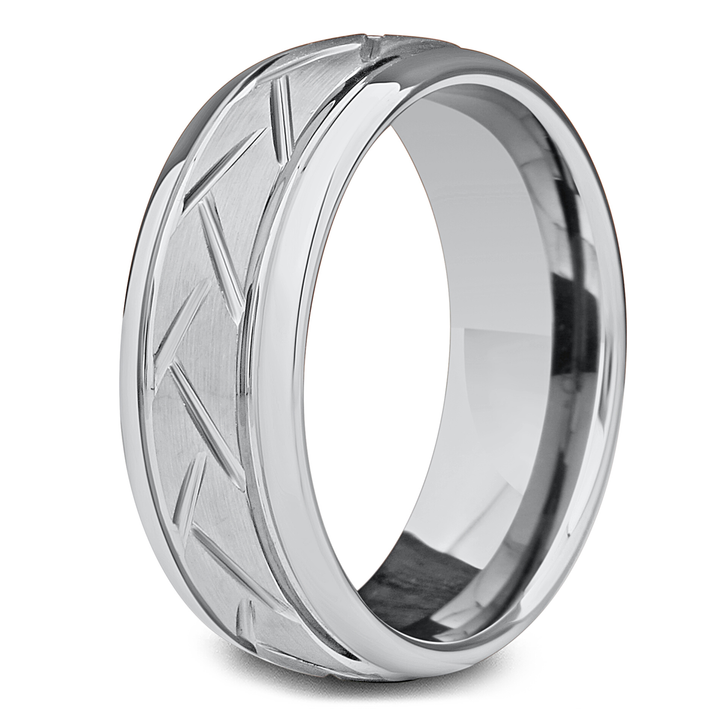 Men's Silver Carved Tungsten Wedding Band - Add Engraving
