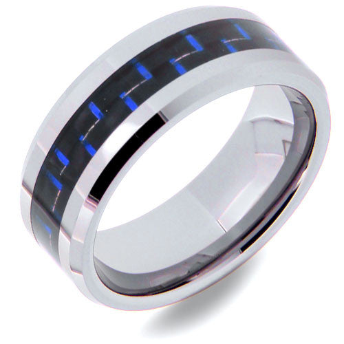 Black and Blue Carbon Fiber Wedding Band Crafted Out of Tungsten Carbide - NorthernRoyal - 2
