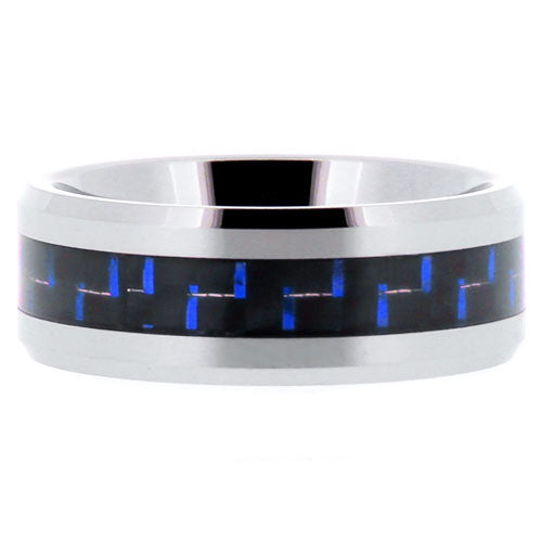 Black and Blue Carbon Fiber Wedding Band Crafted Out of Tungsten Carbide - NorthernRoyal - 3