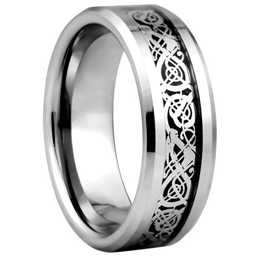Silver Tungsten Wedding Ring With Celtic Inlay Design – Northern Royal, LLC