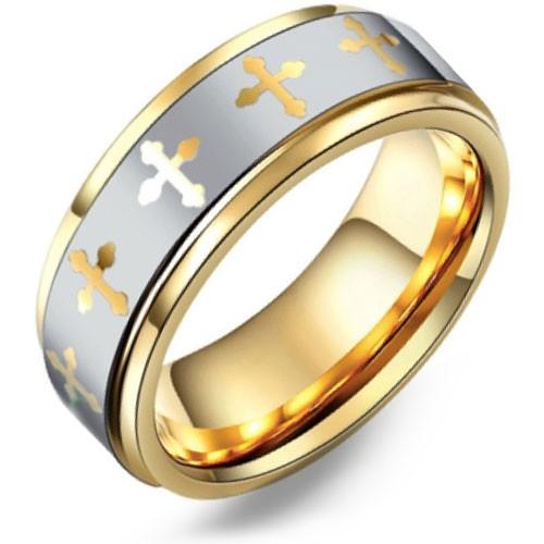 8mm Celtic Cross Wedding Ring Crafted Out Of Tungsten & Gold - NorthernRoyal - 2