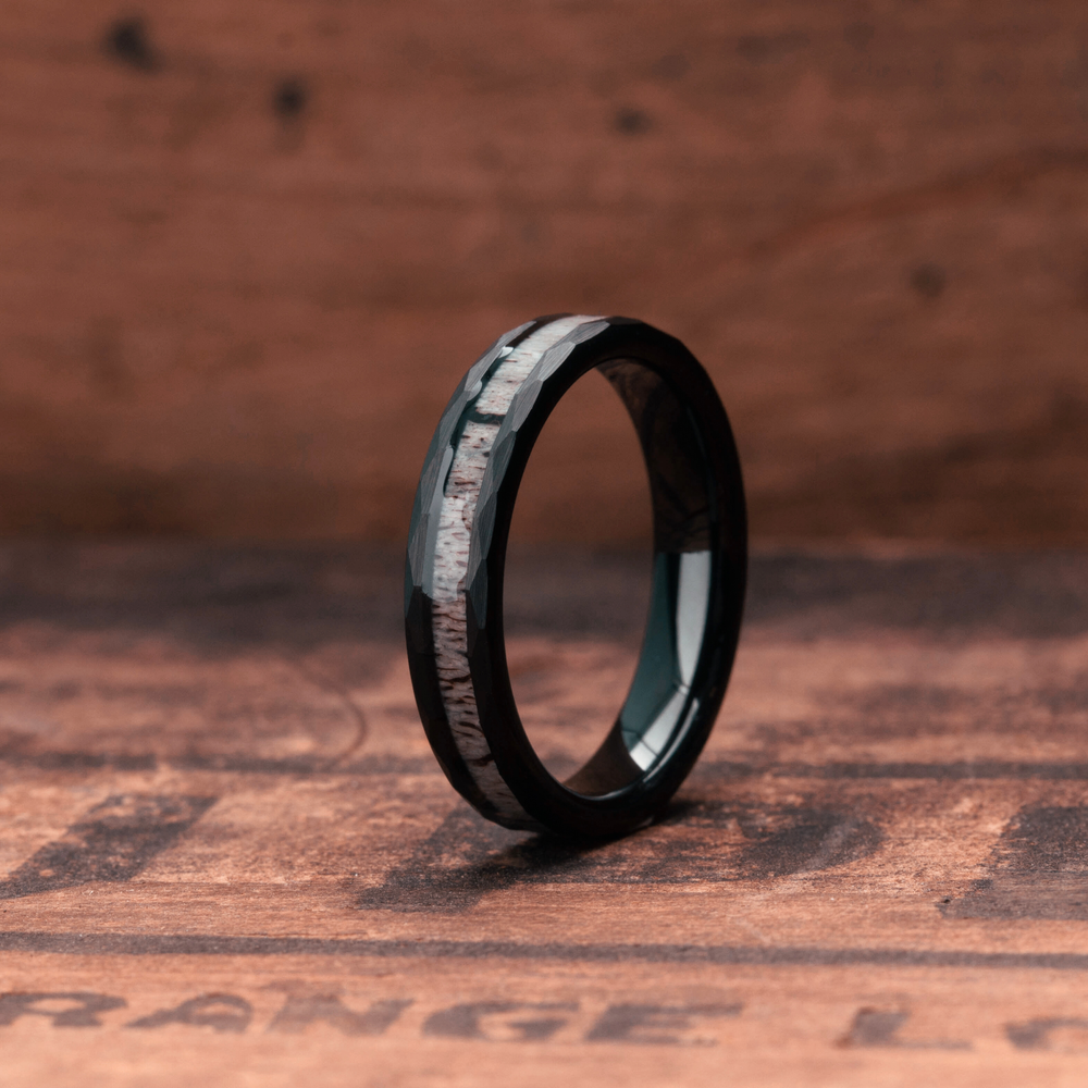 Womens Deer Antler Wedding Band In Black | The Boone | Personalize It With Engraving