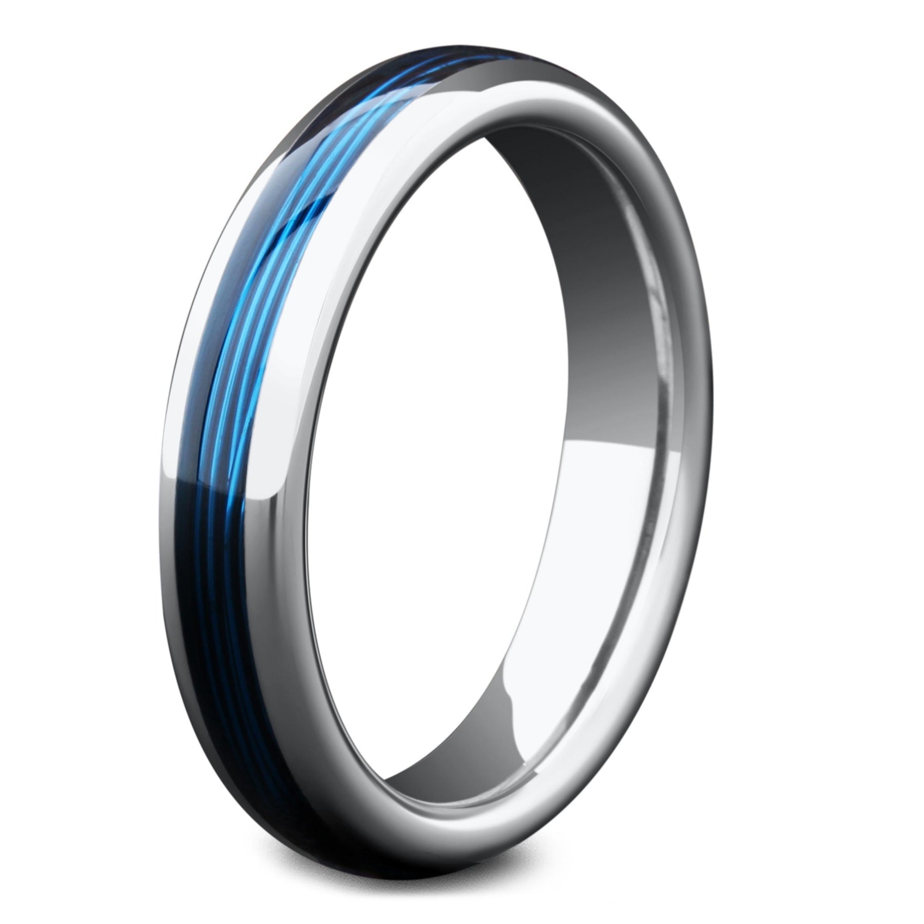 Women's Blue Fishing Line Ring Crafted Out of Tungsten Carbide 4mm