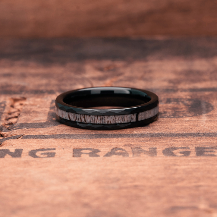 Womens Deer Antler Wedding Band In Black | The Boone | Personalize It With Engraving