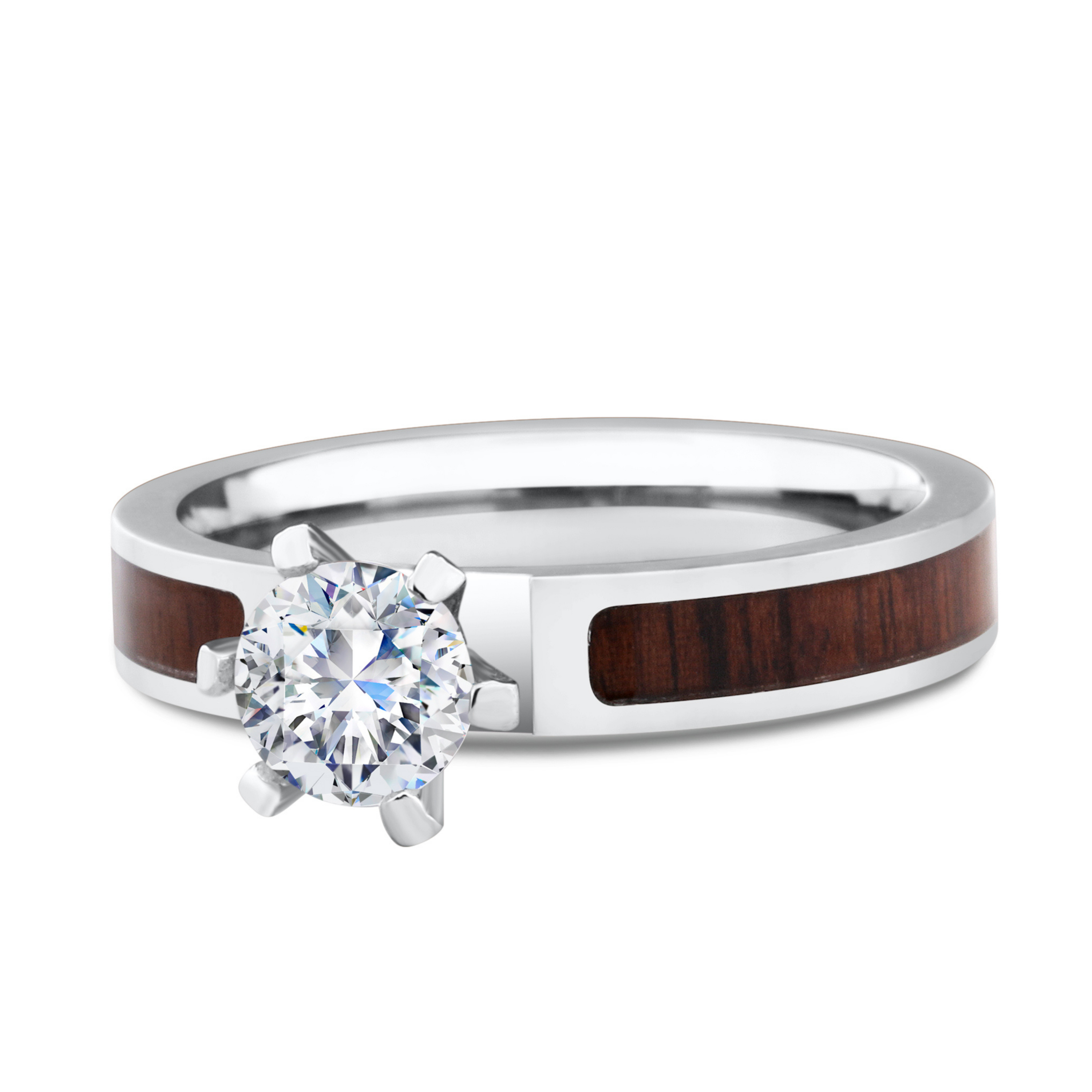 The Diamond (CZ) Forest Solitaire Wood Ring Crafted Out Of Titanium