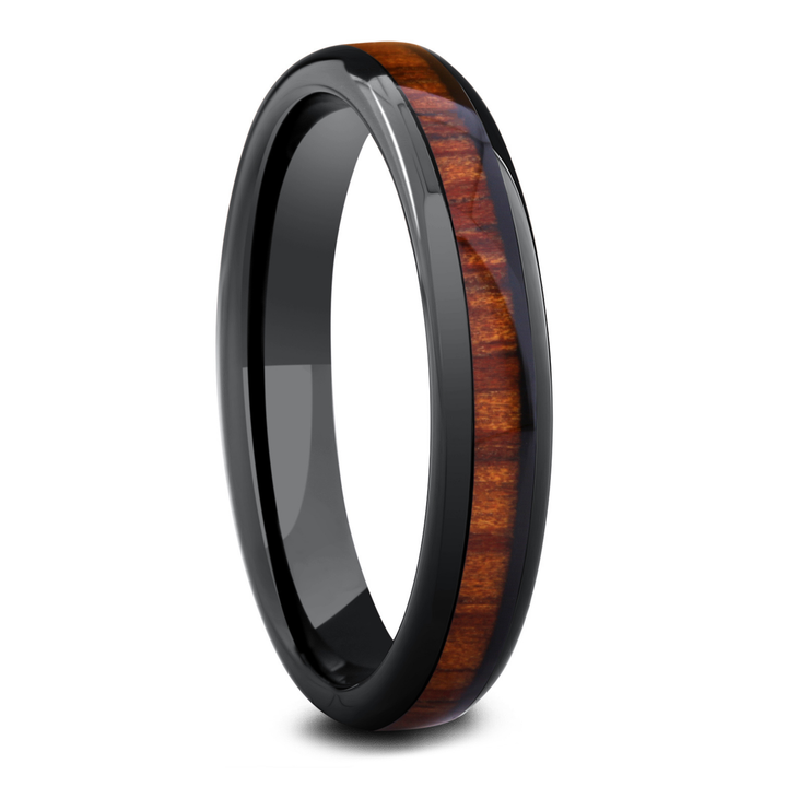 Classic Black - Polished Ceramic Wooden Ring (4mm Width)