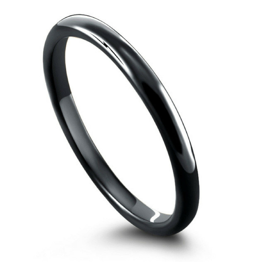 Women's Black Plated Tungsten Wedding Band: 2mm Width, Comfort Fit