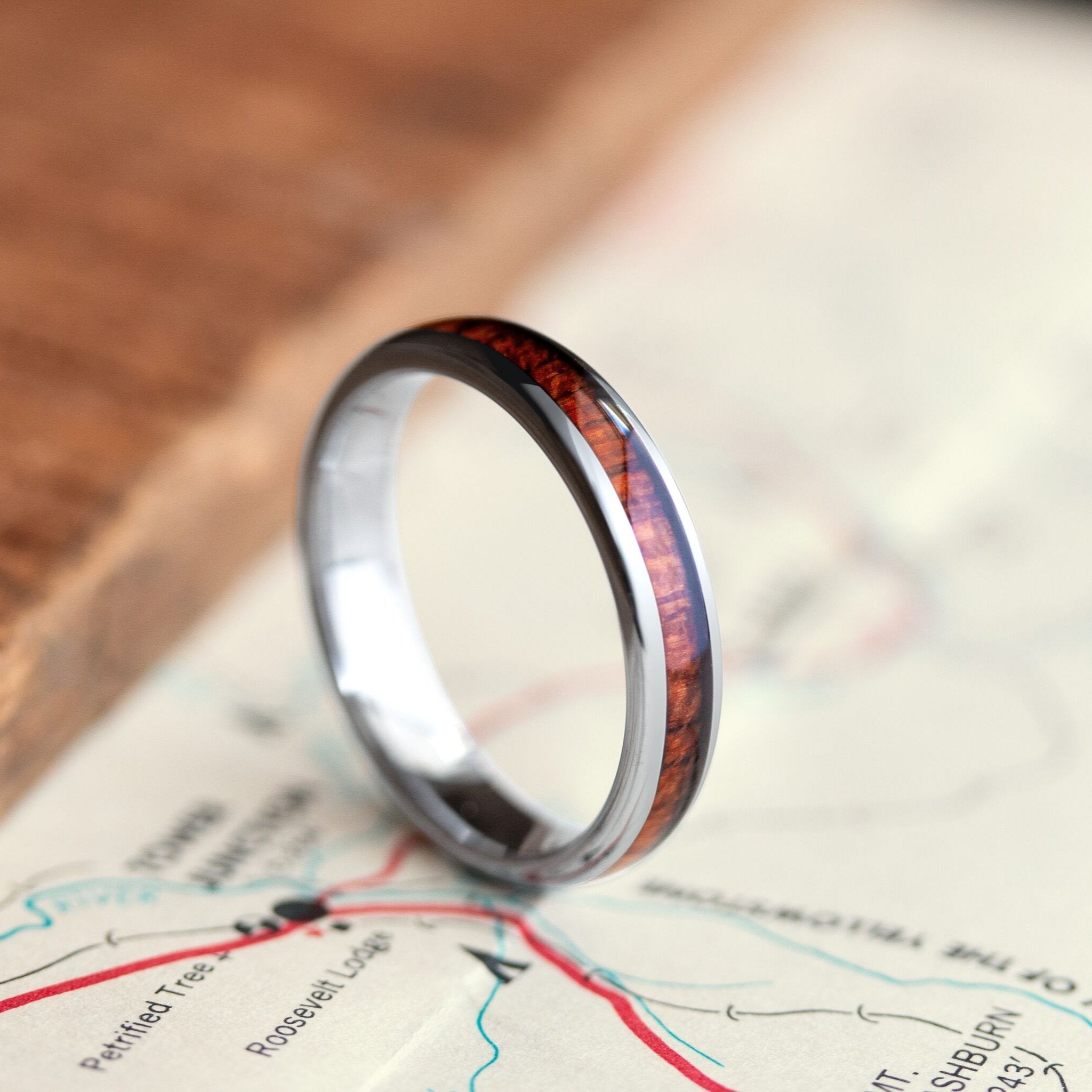Women s Silver Wooden Wedding Band Personlize With Engraving