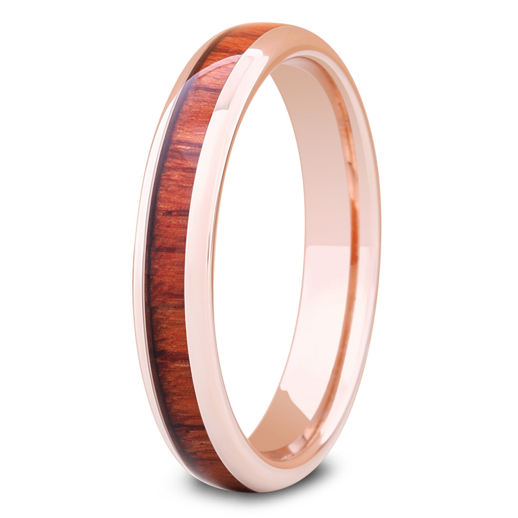 Women s Rose Gold Wedding Band With Wood Inlay Woodland Rose