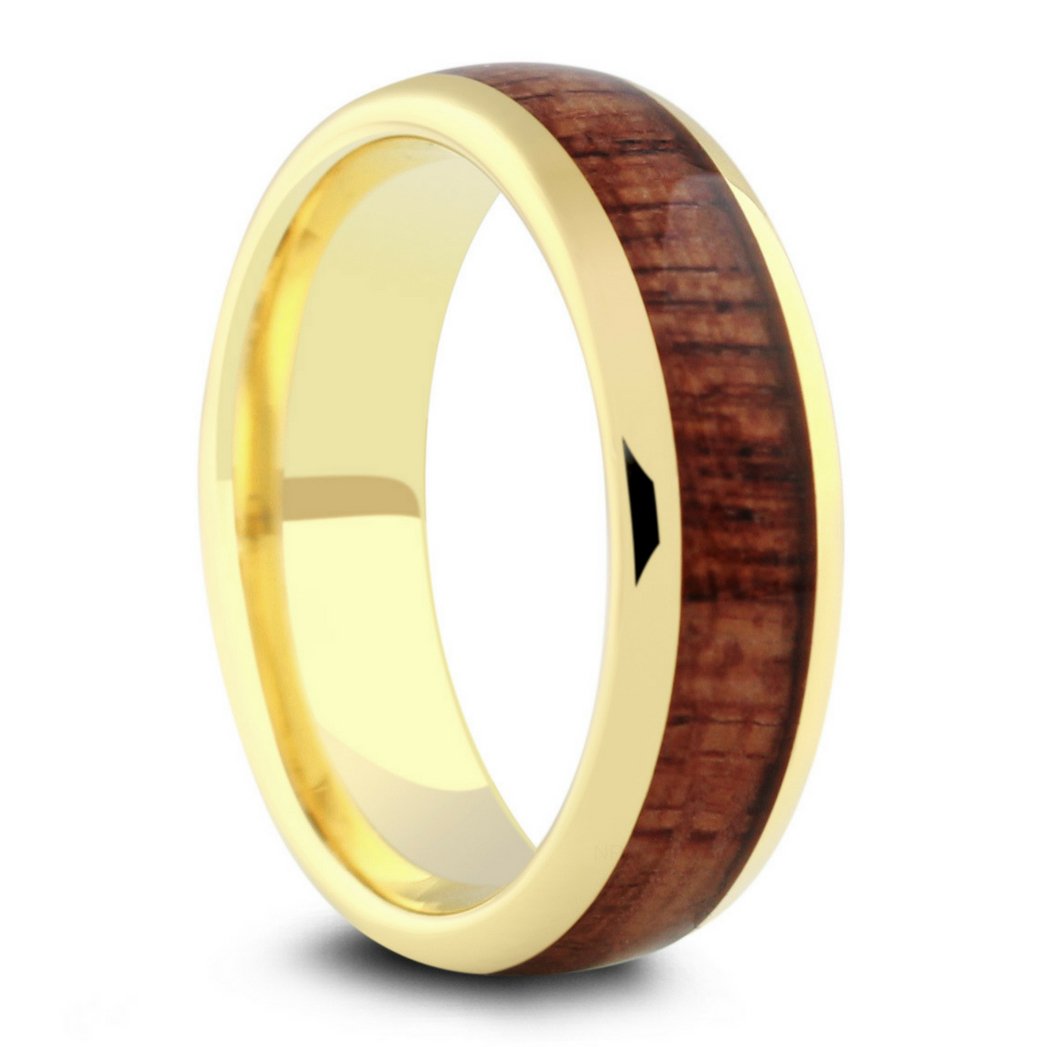 Mens Yellow Gold Wood Wedding Ring