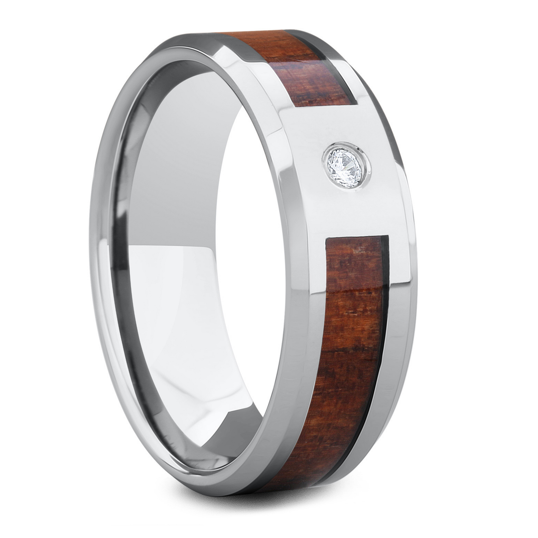 Men's Wood Diamond Wedding Ring