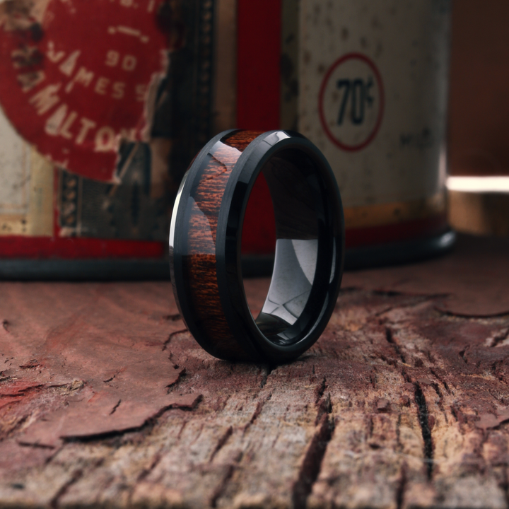 Men's Black Wedding Ring With Wood - Yooper