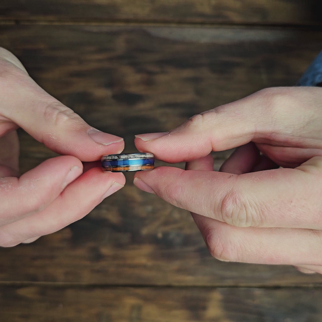 The Blue Fishing Line Ring With Wood, Antler, and Blue Fishing Line
