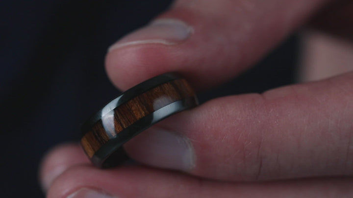 Classic Black - Polished Zirconium Wooden Ring (8mm Width)
