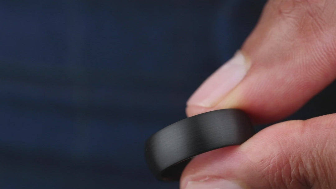 Men's Dome Wedding Band | All Black With a Brushed Textured Finish
